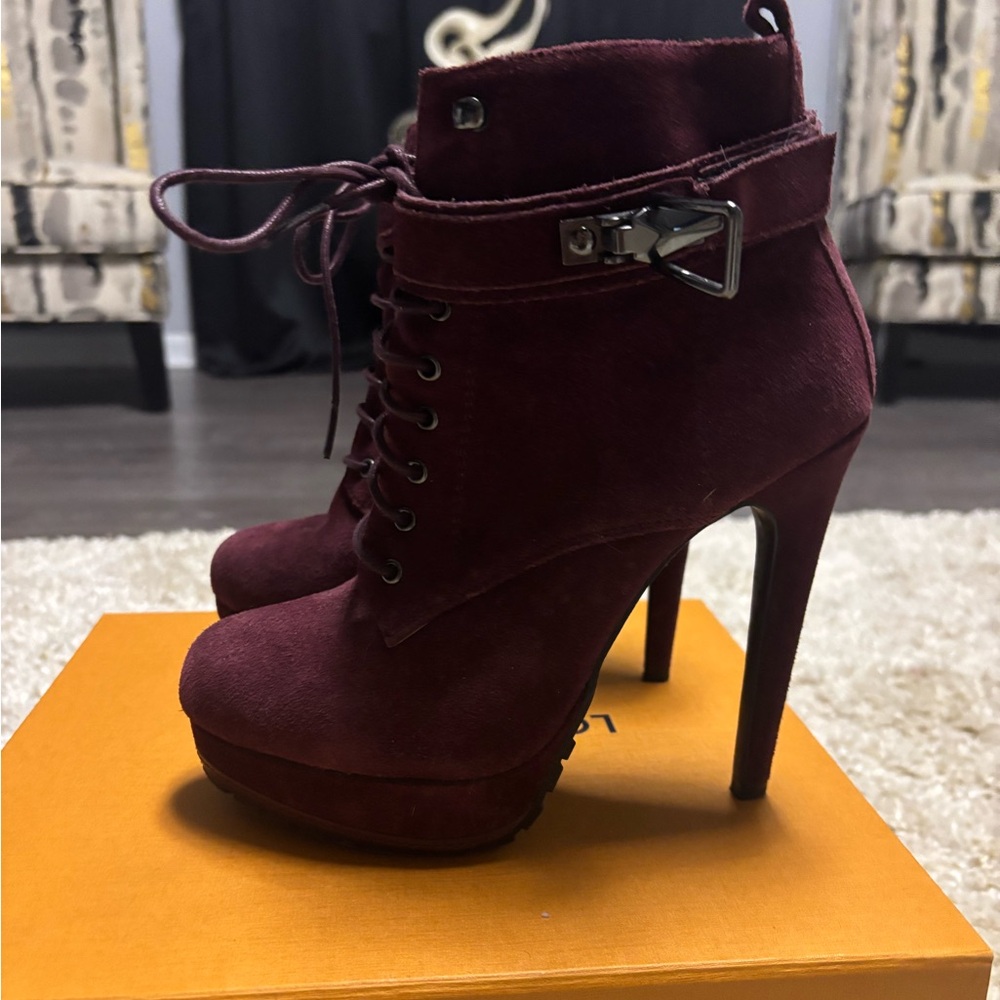 Aldo Burgundy Heeled Lace-Up Boots